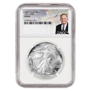 1987 Silver American Eagle MS69 Coin - David Ryder Label