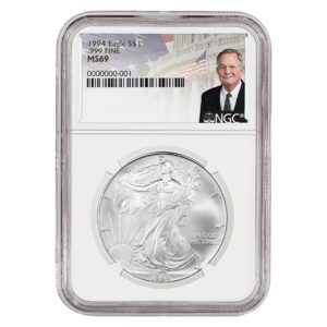 1994 Silver American Eagle MS69 Coin - David Ryder Label
