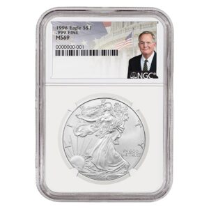 1996 Silver American Eagle MS69 Coin - David Ryder Label