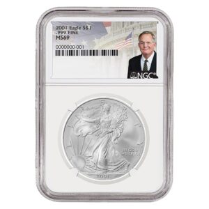 2001 Silver American Eagle MS69 Coin - David Ryder Label