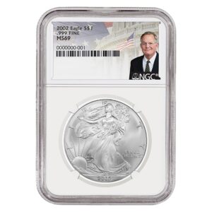 2002 Silver American Eagle MS69 Coin - David Ryder Label
