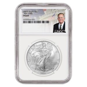 2003 Silver American Eagle MS69 Coin - David Ryder Label