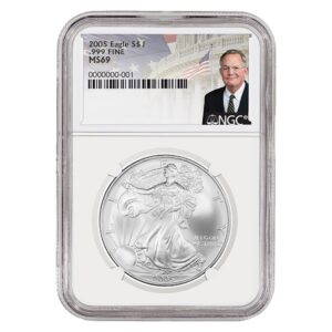 2005 Silver American Eagle MS69 Coin - David Ryder Label