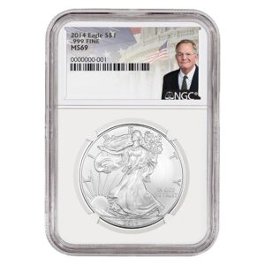 2014 Silver American Eagle MS69 coin - David Ryder Label
