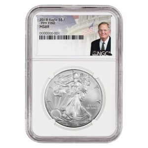 2018 Silver American Eagle MS69 Coin - David Ryder Label
