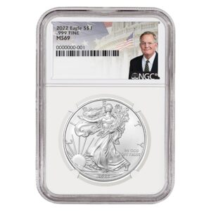2022 Silver American Eagle MS69 Coin - David Ryder Label