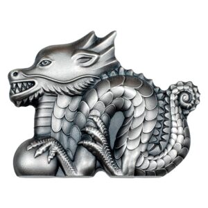 2024 1oz Silver Great Silver Dragon UHR Shaped Antique Finish Coin