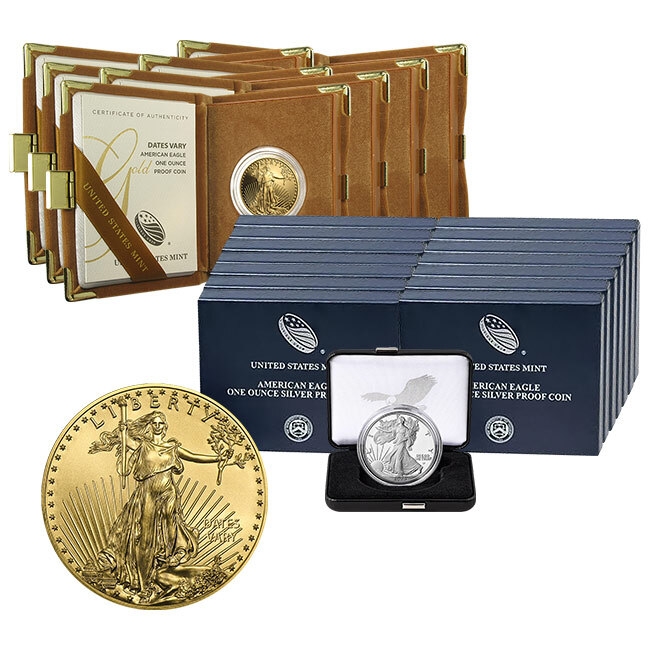 (6) 1oz Gold Eagle Proof Raw Coins & (60) 1oz Silver Eagle Proof Raws + (1) Free 1/10 oz Gold Eagle coin